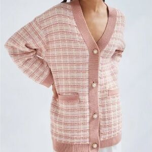 Aritzia Pink Plaid Cardigan Sweater Oversized
